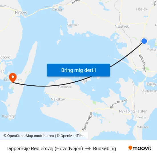 Tappernøje Rødlersvej (Hovedvejen) to Rudkøbing map