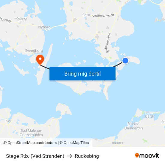 Stege Rtb. (Ved Stranden) to Rudkøbing map