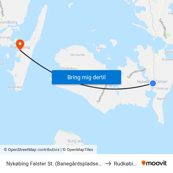 Nykøbing Falster St. (Banegårdspladsen) to Rudkøbing map