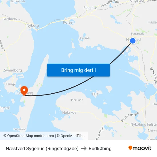 Næstved Sygehus (Ringstedgade) to Rudkøbing map
