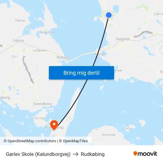 Gørlev Skole (Kalundborgvej) to Rudkøbing map