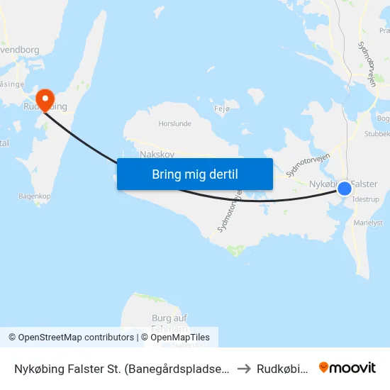 Nykøbing Falster St. (Banegårdspladsen) to Rudkøbing map