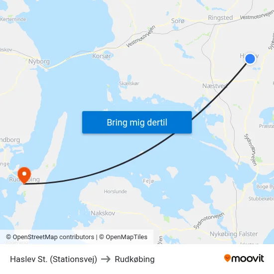 Haslev St. (Stationsvej) to Rudkøbing map