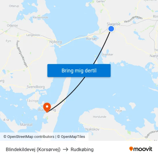 Blindekildevej (Korsørvej) to Rudkøbing map