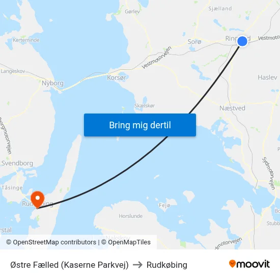 Østre Fælled (Kaserne Parkvej) to Rudkøbing map