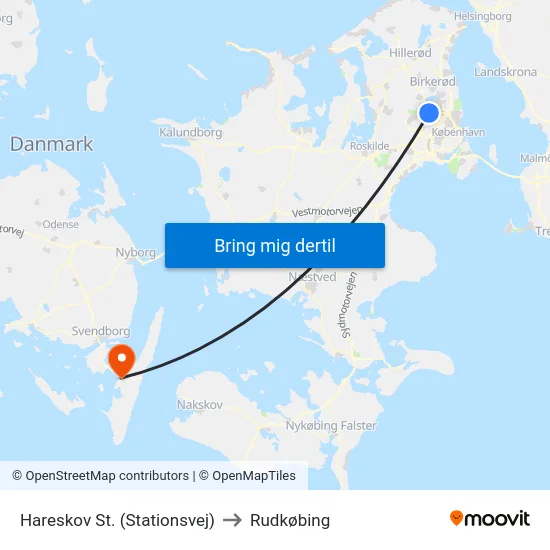 Hareskov St. (Stationsvej) to Rudkøbing map