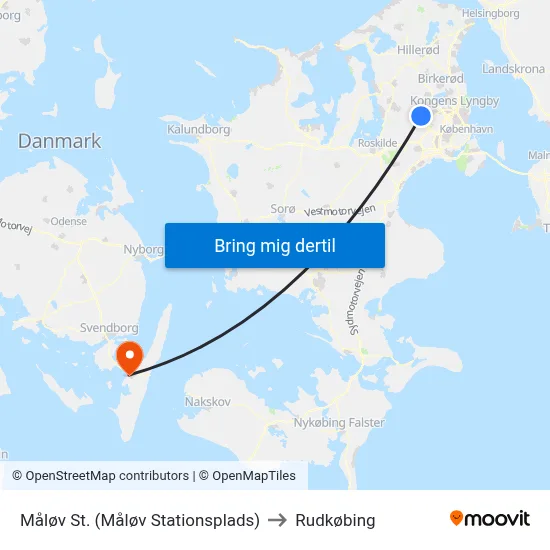 Måløv St. (Måløv Stationsplads) to Rudkøbing map
