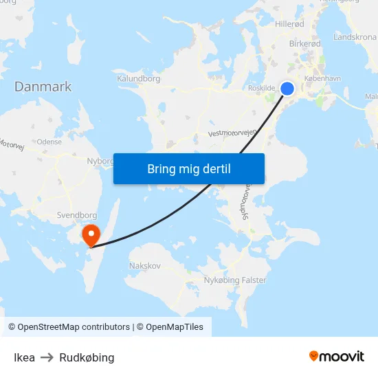 Ikea to Rudkøbing map