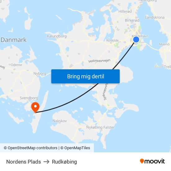 Nordens Plads to Rudkøbing map