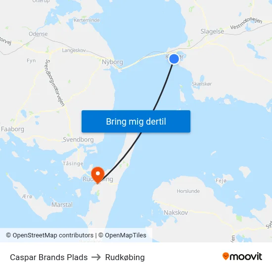 Caspar Brands Plads to Rudkøbing map