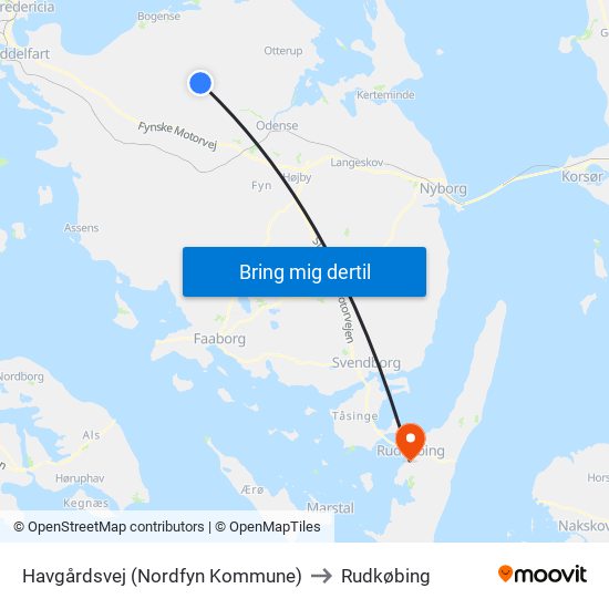 Havgårdsvej (Nordfyn Kommune) to Rudkøbing map