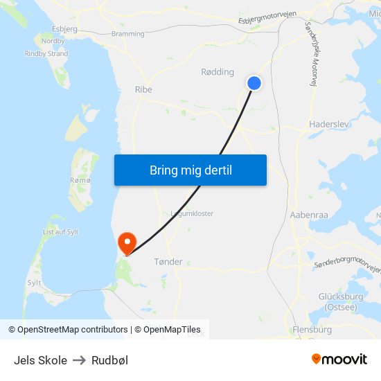 Jels Skole to Rudbøl map