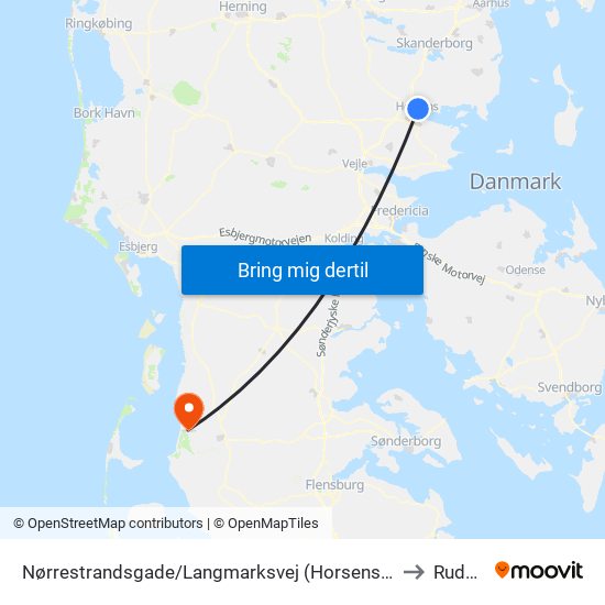 Nørrestrandsgade/Langmarksvej (Horsens Kom) to Rudbøl map