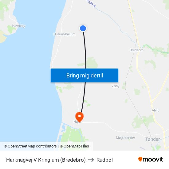 Harknagvej V Kringlum (Bredebro) to Rudbøl map