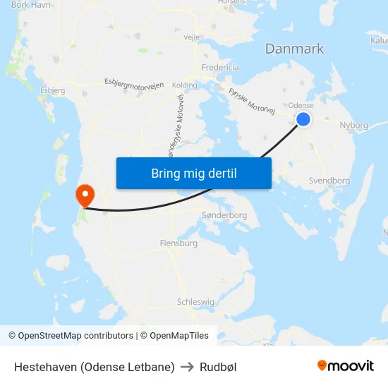 Hestehaven (Odense Letbane) to Rudbøl map