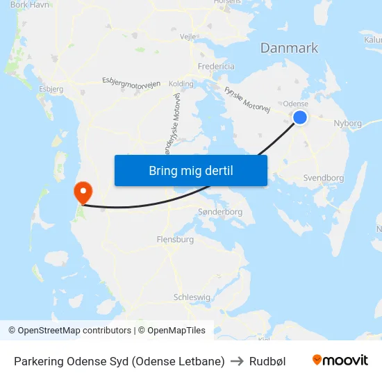 Parkering Odense Syd (Odense Letbane) to Rudbøl map