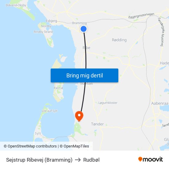 Sejstrup Ribevej (Bramming) to Rudbøl map