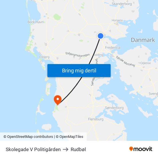 Skolegade V Politigården to Rudbøl map