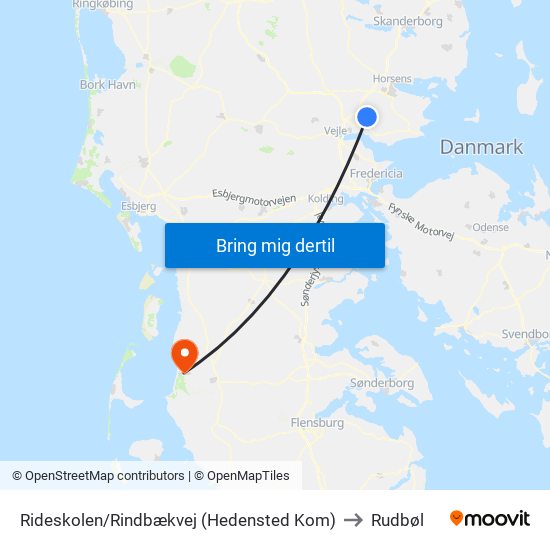 Rideskolen/Rindbækvej (Hedensted Kom) to Rudbøl map