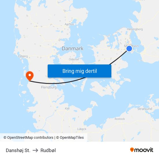 Danshøj St. to Rudbøl map