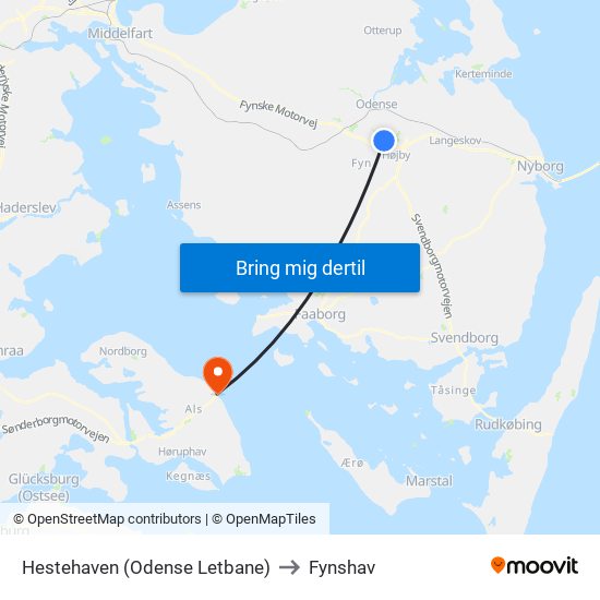 Hestehaven (Odense Letbane) to Fynshav map