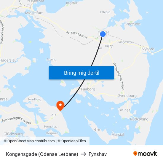 Kongensgade (Odense Letbane) to Fynshav map