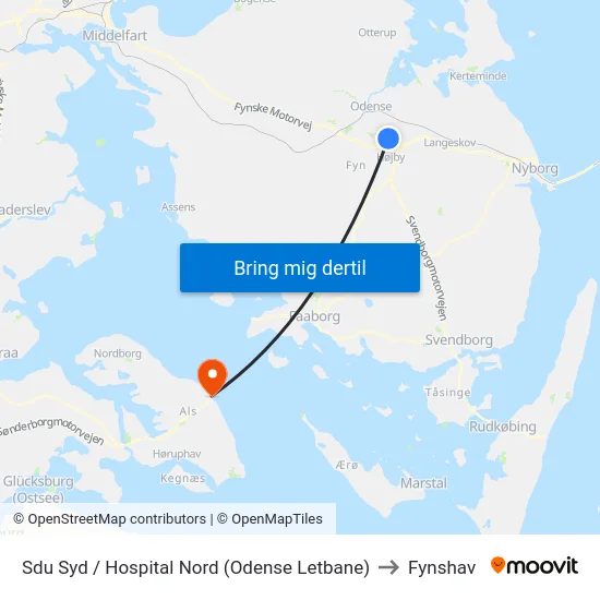 Sdu Syd / Hospital Nord (Odense Letbane) to Fynshav map