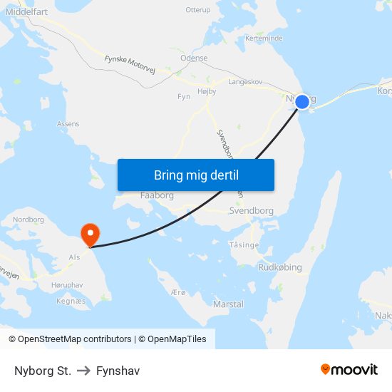 Nyborg St. to Fynshav map