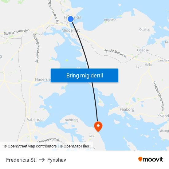 Fredericia St. to Fynshav map