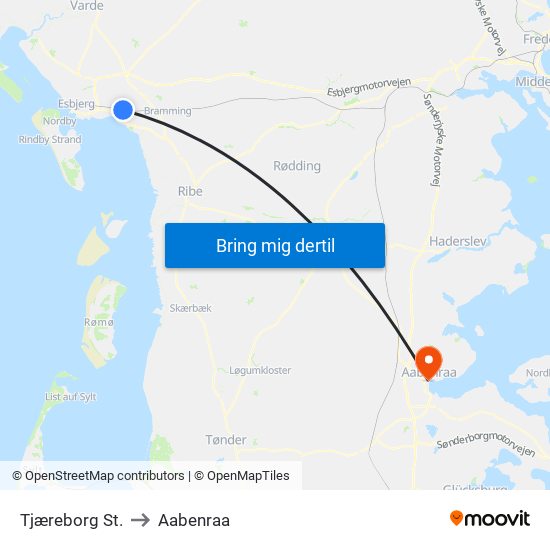 Tjæreborg St. to Aabenraa map
