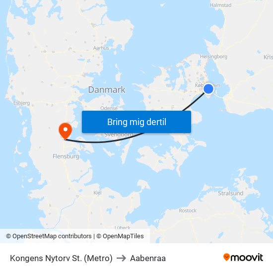 Kongens Nytorv St. (Metro) to Aabenraa map