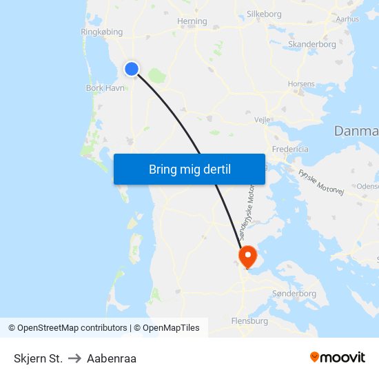 Skjern St. to Aabenraa map