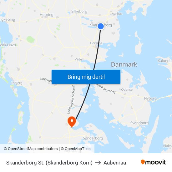 Skanderborg St. (Skanderborg Kom) to Aabenraa map