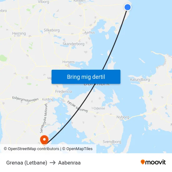 Grenaa (Letbane) to Aabenraa map