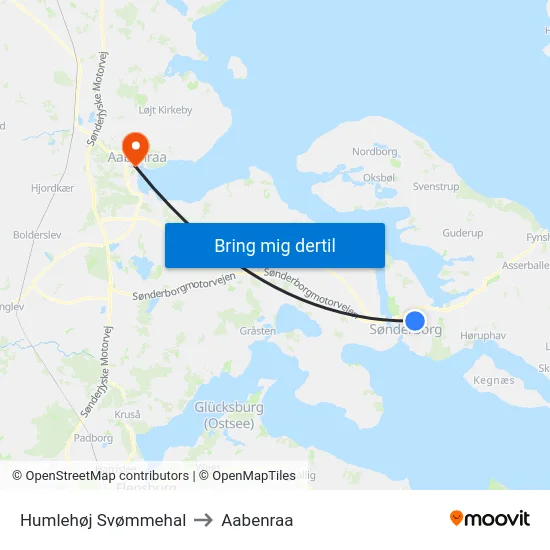 Humlehøj Svømmehal to Aabenraa map
