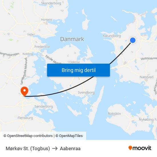 Mørkøv St. (Togbus) to Aabenraa map