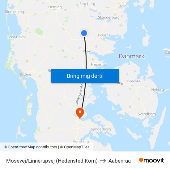Mosevej/Linnerupvej (Hedensted Kom) to Aabenraa map