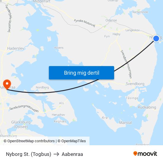 Nyborg St. (Togbus) to Aabenraa map