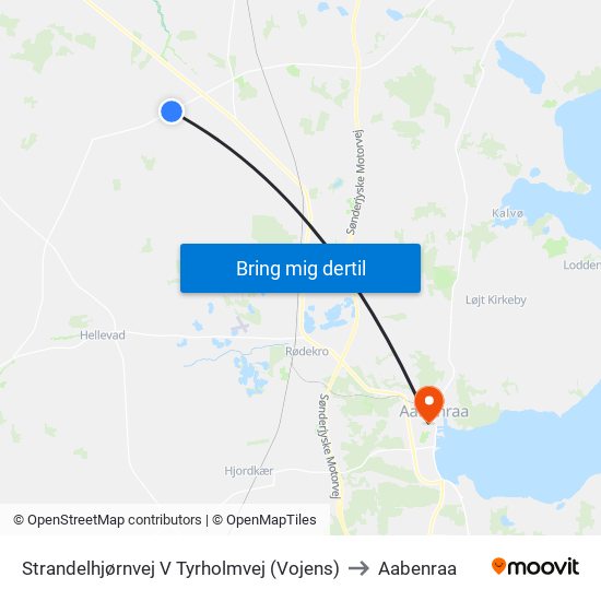 Strandelhjørnvej V Tyrholmvej (Vojens) to Aabenraa map