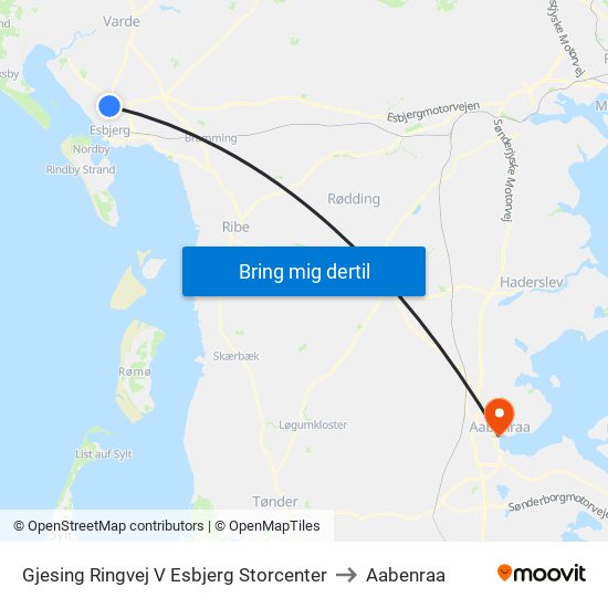 Gjesing Ringvej V Esbjerg Storcenter to Aabenraa map