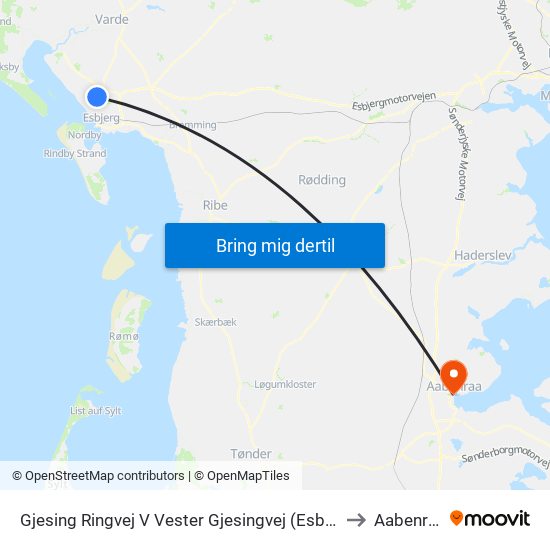 Gjesing Ringvej V Vester Gjesingvej (Esbjerg) to Aabenraa map