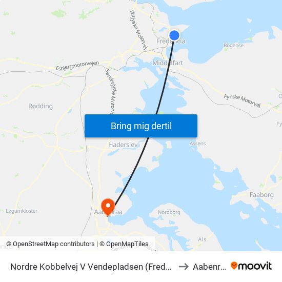 Nordre Kobbelvej V Vendepladsen (Fredericia) to Aabenraa map