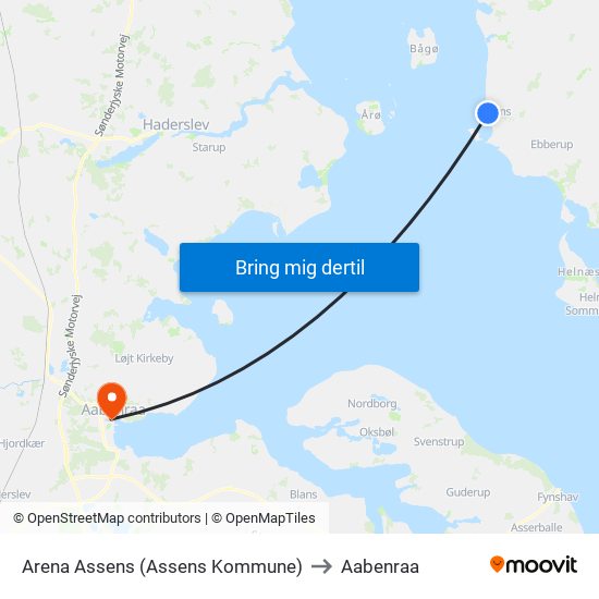 Arena Assens (Assens Kommune) to Aabenraa map