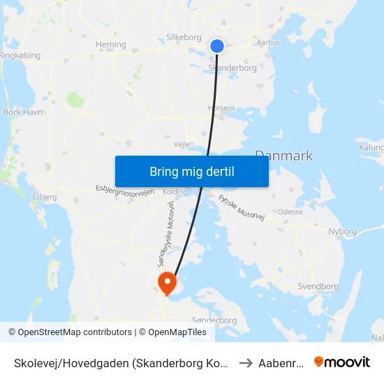 Skolevej/Hovedgaden (Skanderborg Kom) to Aabenraa map