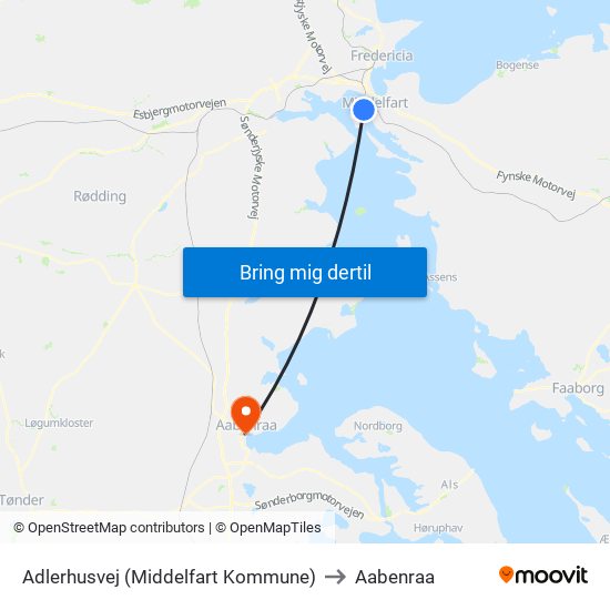 Adlerhusvej (Middelfart Kommune) to Aabenraa map