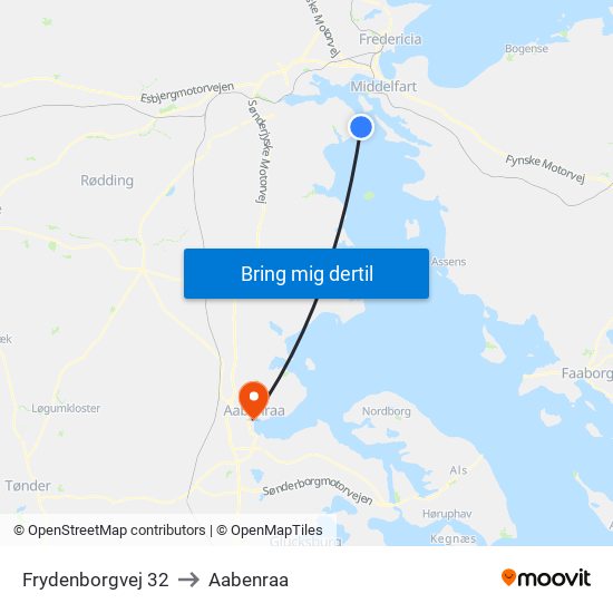 Frydenborgvej 32 to Aabenraa map