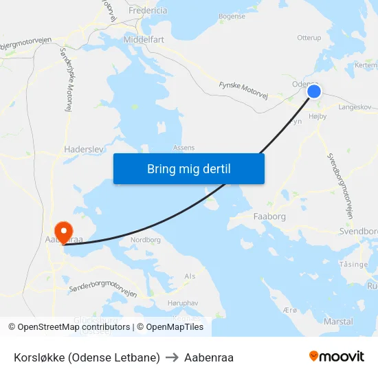 Korsløkke (Odense Letbane) to Aabenraa map