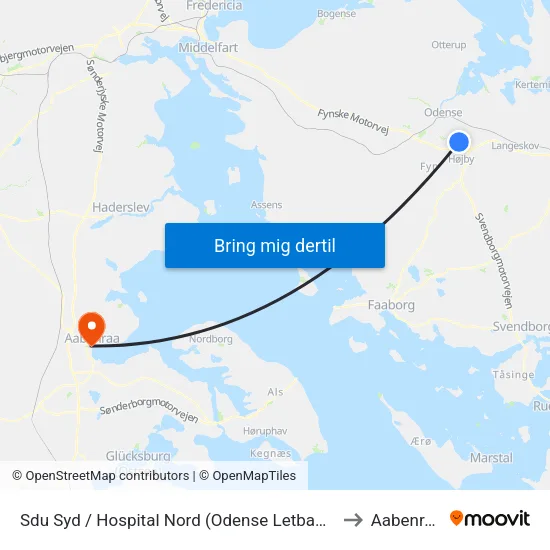 Sdu Syd / Hospital Nord (Odense Letbane) to Aabenraa map