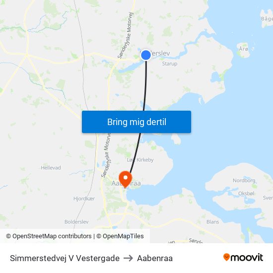 Simmerstedvej V Vestergade to Aabenraa map