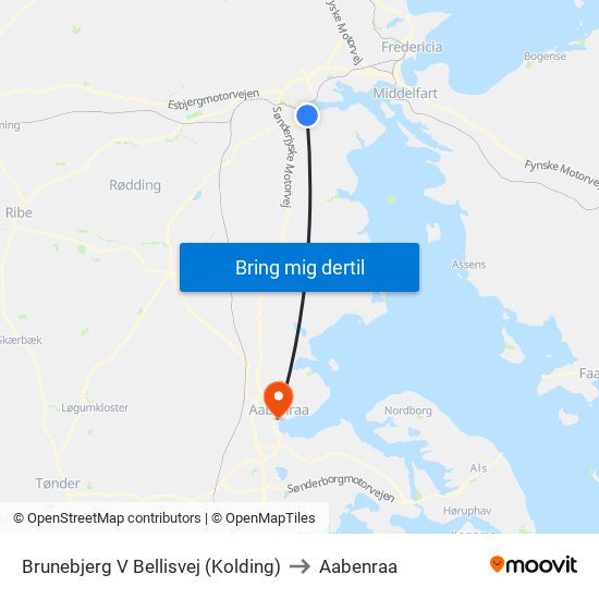 Brunebjerg V Bellisvej (Kolding) to Aabenraa map